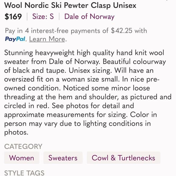 DALE of NORWAY Sweater Luxury Wool Nordic Ski Pewter Clasp Sz Small - Picture 11 of 13